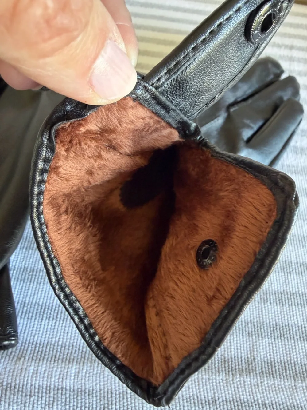 Black Faux Leather and Faux Fur Lined Driving Gloves #260811
